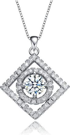 Rachel Glauber White Gold Plated with Clear Cubic Zirconia Square Pendant Necklace