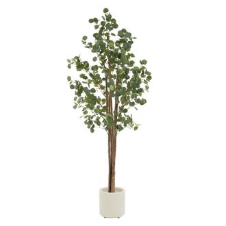 ML Design Ml-design - Eucalipto Artificial 210cm Decorativo, Planta Grande Falsa Tronco De Madera Natural Hojas Y Maceta De Pl&aacute;stico, Interior Y Exterior, &Aacute;rbol