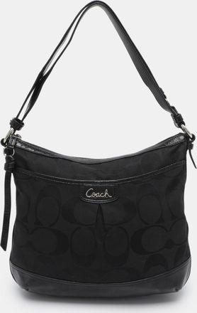 Coach Black Signature Canvas And Patent Leather Shoulder Bag