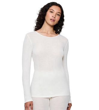 Triumph Langarmshirt TRIUMPH Beauty Layers LSL Top Wool, Damen, Gr. L, weiss (ecru wei&szlig;), Single Jersey, Obermaterial: 100% Wolle, h&uuml;ftbedeckend, Rundhals, Sh