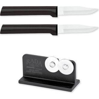 Rada Cutlery 2.5-Inch Peeling Paring Knife Set of 2 & Quick Edge Knife Sharpener in Black at Nordstrom
