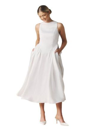 Six Stories Penelope Bow Back Midi Dress in White at Nordstrom, Size 6