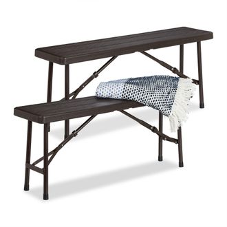 Relaxdays Set 2 Bancos Plegables Jard&iacute;n, Terraza Y Patio, Efecto Madera, Pl&aacute;stico, Banquillo Camping 42x100x25cm, Marr&oacute;n - Relaxdays