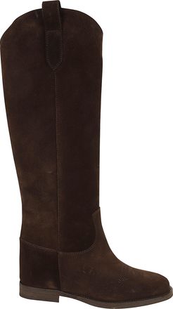 Via Roma 15 Velour Tall Suede Internal Wedge Embroidered Boots