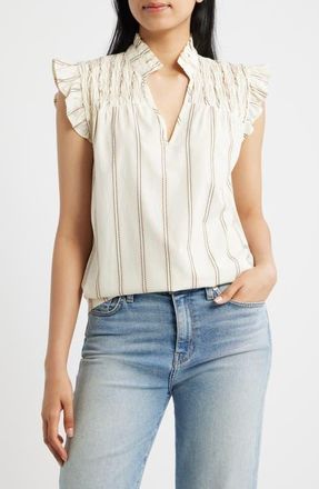 Kut from the Kloth Ronda Ruffle Sleeve Top in Cream at Nordstrom, Size X-Large
