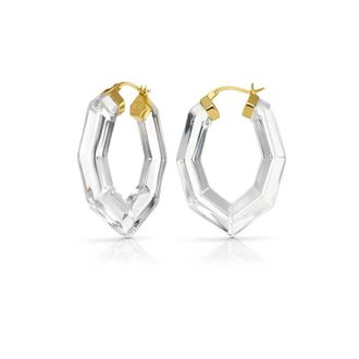 Gold & Honey Womens Pear Gem Lucite Hoop Earrings In Clear