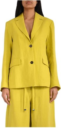 Max Mara Linnen Canvas Blazer - Dames - Blazers - Geel - 2XS - Linnen - Jassen