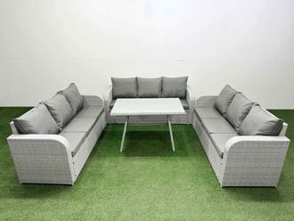 Fimous 9 Seat Outdoor PE Rattan Garden Furniture with Cushions 3 Seater Sofa in Light Grey