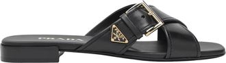 Prada Leren Kruisband Sandaal - Dames - Sandalen - Zwart - 36 EU - Leer - Schoenen