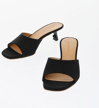 Off-white Open teen LOLLIPOP muiltjes van linnenmix met hak van 5 cm in zwart