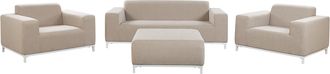 Beliani Conjunto De Jard&iacute;n 5 Plazas De Poli&eacute;ster Beige Arena Blanco Patas Metal Rovigo