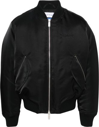 Off-white logo-embroidered padded bomber jacket - men - Polyester/Polyester/Polyamide - L - Black
