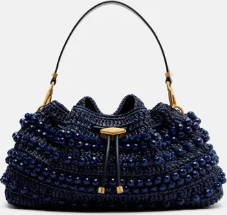 Jimmy Choo London Cinch Medium beaded raffia tote bag