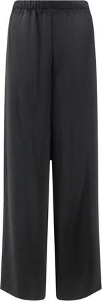 Vince Broek met kanten bies en elastische tailleband - Dames - Wijde Broeken - Zwart - L - Polyester - Broeken
