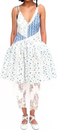 For Love & Lemons Colby Patchwork Midi Dress In White/blue
