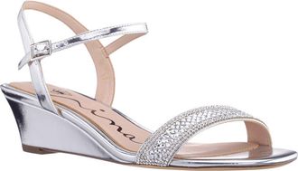 Nina Vonda Ankle Strap Wedge Sandal in Silver at Nordstrom, Size 6.5
