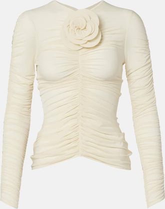 Magda Butrym Top con ruches e applicazioni floreali