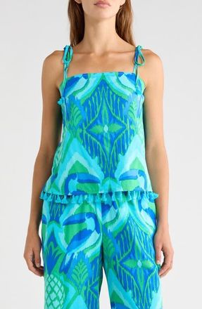 Sugarlips Blissy Tropical Yari Tie Strap Tank in Kelly-Blue-Mul at Nordstrom, Size X-Large