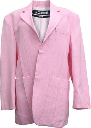 Jacquemus Oversized Single-Breasted Blazer in Pink Linen