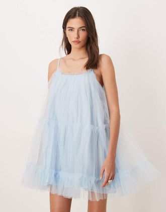 Sister Jane Sister Jane - Vestito corto stile babydoll con spalline sottili in tulle azzurro chiaro-Blu