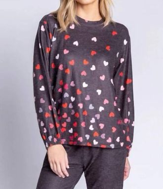 PJ Salvage Kiss Me Goodnight Long Sleeve Lounge Top In Slate