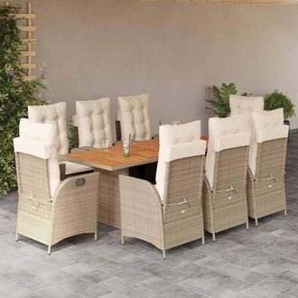 vidaXL Set Comedor De Jard&iacute;n 9 Pzas Con Cojines Rat&aacute;n Sint&eacute;tico Beige Vidaxl