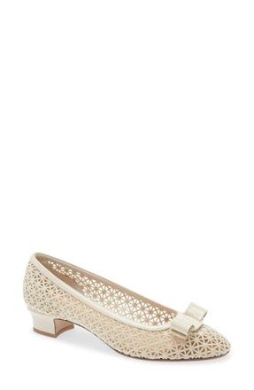 Ferragamo Macram&eacute; Vara Bow Pump in Mascarpone Biscotto Mascarpone at Nordstrom, Size 6.5