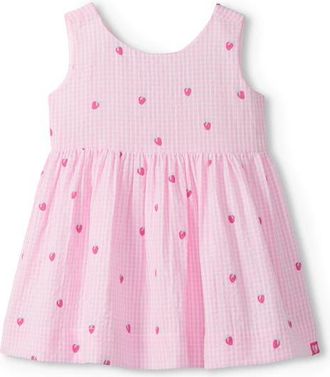 Hatley Kids Teeny Berries Gingham Cotton Seersucker Dress in Pink at Nordstrom, Size 12-18M