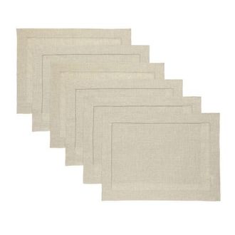 Solino Home Linen Placemats Set of 4, 14 x 19 Inch for Dining Table, Holiday and Everyday Table Decor - Classic Hemstitch in Natural at Nordstrom
