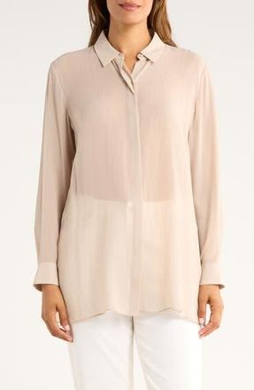 Eileen Fisher Long Silk Shirt in Dove at Nordstrom Rack, Size Xx-Small
