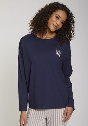 Vivance Langarmshirt VIVANCE DREAMS, Damen, Gr. 32/34, blau (dunkelblau), Single Jersey, Obermaterial: 50% Baumwolle, 50% Viskose, unifarben, loose fit h&uuml;ftla