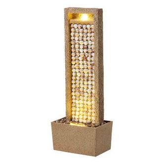 Teamson Home Garden Outdoor Water Feature, Tall Waterfall Water Fountain, With Warm LED Lights, Layered Rock Design, Seashells in Brown