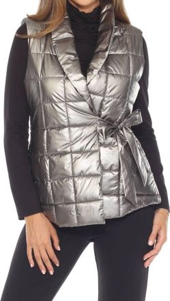 Joseph Ribkoff Metallic Quilted Puffer Vest In Pewter