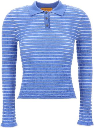 Guest In Residence Smocked Shrunken Polo - Dames - Polos - Blauw - M - Leer - Tops