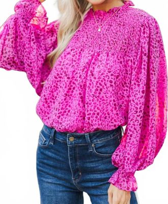 Entro Check You Out Leopard Blouse In Magenta