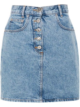 Moschino logo-engraved buttons denim skirt - Blue
