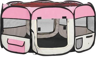 vidaXL Vidaxl - Parque De Perros Plegable Y Bolsa Transporte Rosa 145x145x61cm