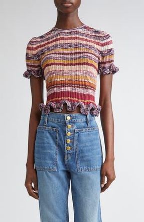 Ulla Johnson Miya Ruffle Space Dye Top in Prism at Nordstrom Rack, Size X-Large