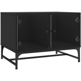 vidaXL Mesa De Centro Con Puertas De Vidrio Negra 68,5x50x50 Cm Vidaxl