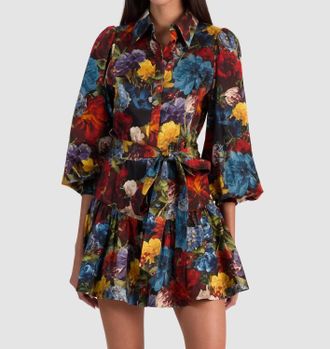 Alice & Olivia Lily Mini Shirt Dress In Flourish Sm