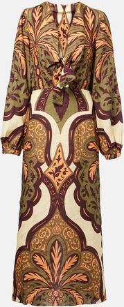 Johanna Ortiz Abito lungo Across Paradise in lino con stampa