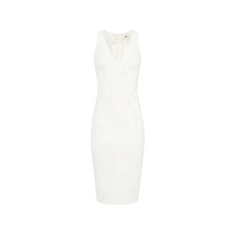Elisabetta Franchi Midi Dresses, female, White, Size: XS Abito midi con scollo a V e ricami