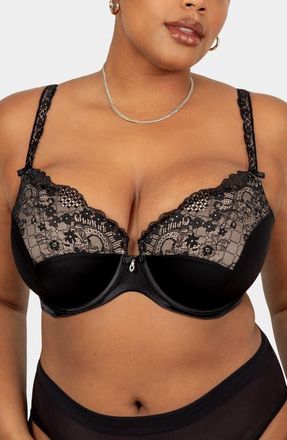 Curvy Couture Tulip Lace Balconette Bra in Black at Nordstrom, Size 44Ddd