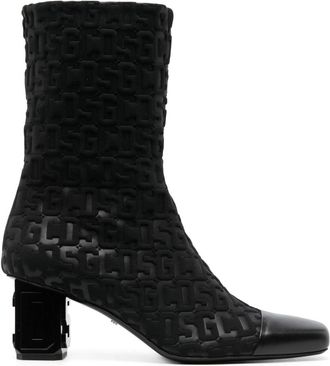 GCDS 75mm monogram-pattern ankle boots - women - Fabric/Calf Leather/Calf Leather/Calf Leather - 39 - Black