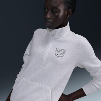 Nike Womens Nike Sportswear Club Fleece Mock-Neck 1/2-Zip Graphic Top in Brown | HJ0985-051