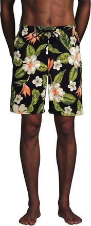 Lands End 9 Volley Hydroliner Swim Trunks in Hibiscus Floral/black at Nordstrom, Size Xx-Large