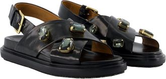 Marni Womens Gem-Embellished Leather Sandals Black Calfskin