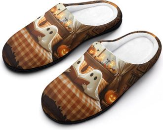 Generic Ghost Reading Book Womens Slippers Warm House Slippers Indoor House Shoes with Anti-Skid Rubber Sole