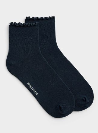 Simons Womens Solid lettuce-trim ankle socks