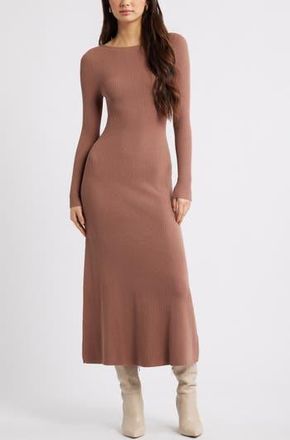 Open Edit Long Sleeve Rib Maxi Dress in Brown Topaz at Nordstrom Rack, Size X-Large